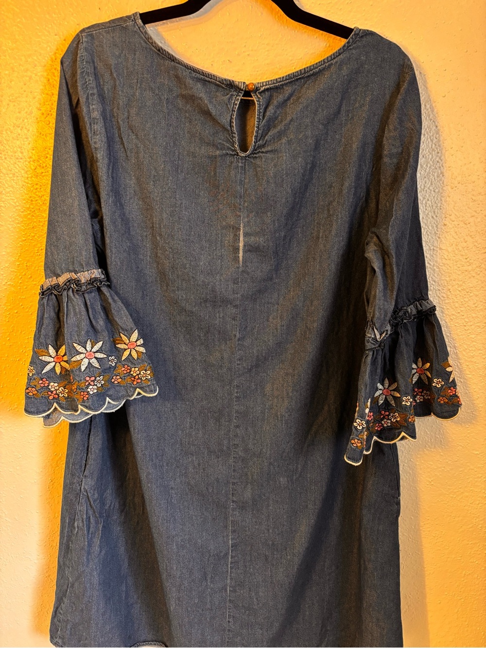 Embroidered Denim Midi Dress - Blue Boho Cottagecore - Picture 2 of 10